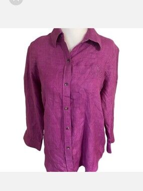 Ralph Lauren Black label 100 % linen women's button up fuschia shirt plus size